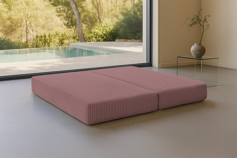 Méridienne convertible et modulable - Velours côtelé XL - Rose