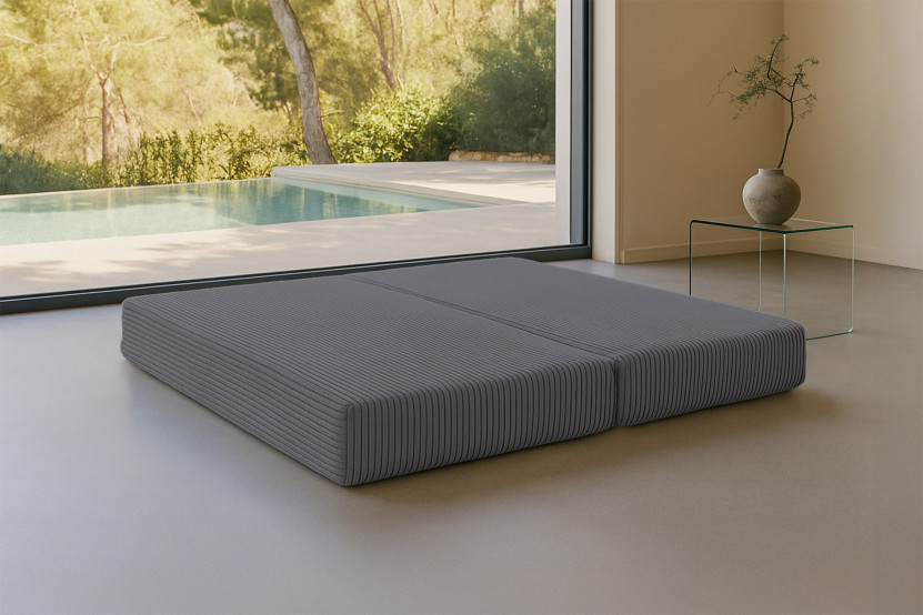 Méridienne convertible et modulable - Velours côtelé XL - Gris