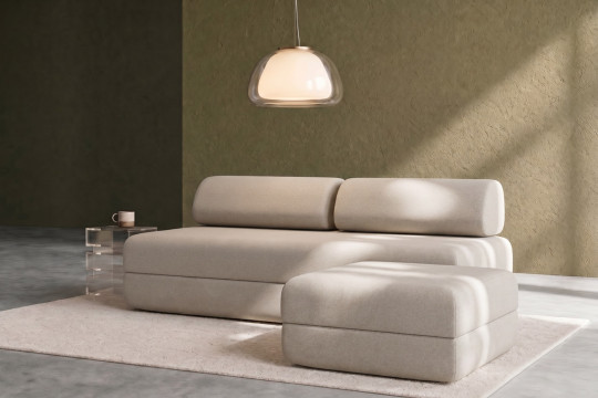Pouf convertible et modulable - Tissu lisse Beige