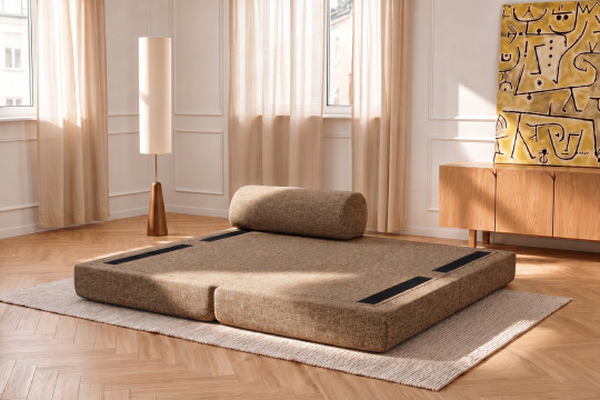 Méridienne convertible et modulable - Tissu tweed Marron