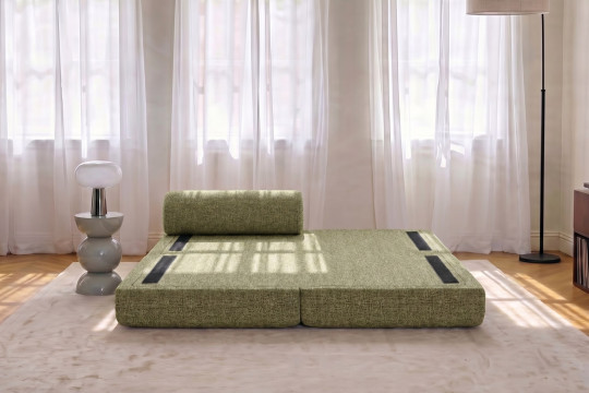 Méridienne convertible et modulable - Tissu tweed Vert