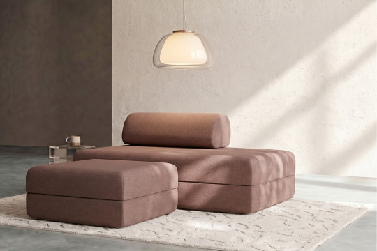 Pouf convertible et modulable - Tissu lisse Terracotta