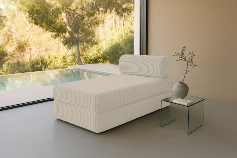 Méridienne convertible et modulable - Velours côtelé XL - Blanc