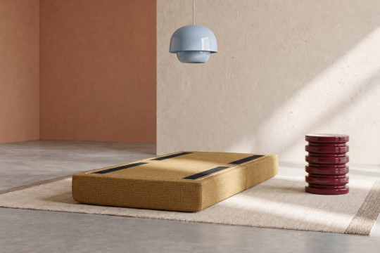 Pouf convertible et modulable - Tissu tweed Jaune
