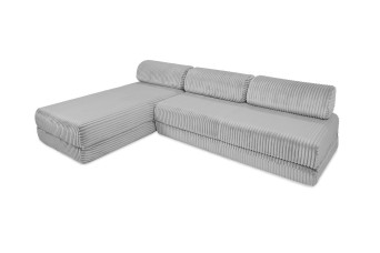 Canapé d'angle convertible 6 places - Velours côtelé XL - Gris clair