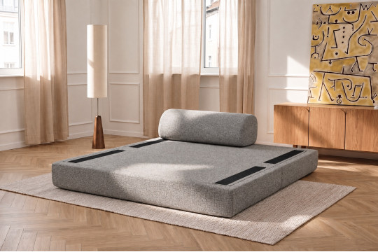 Canapé 2 places convertible et modulable - Tissu tweed Gris