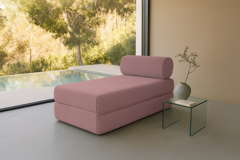 Méridienne convertible et modulable - Velours côtelé XL - Rose