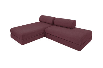 Canapé d'angle convertible 5 places - Tissu lisse - Rouge