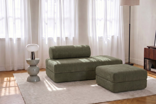 Pouf convertible et modulable - Velours côtelé XL Vert