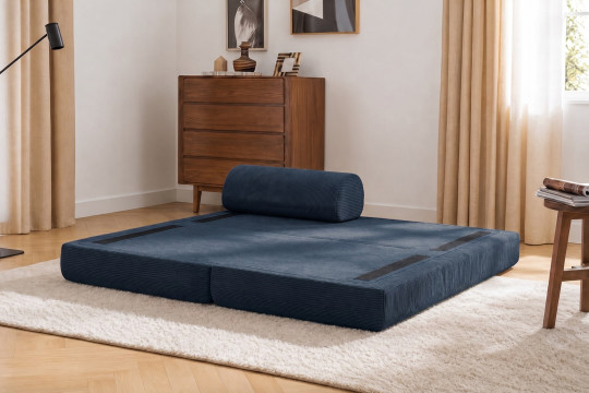 Méridienne convertible et modulable - Velours côtelé Bleu