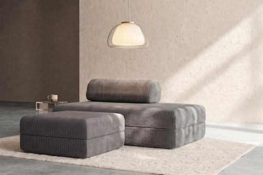 Pouf convertible et modulable - Velours côtelé Gris