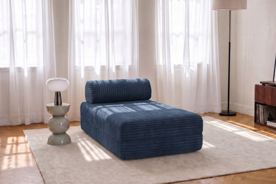 Méridienne convertible et modulable - Velours côtelé XL Bleu