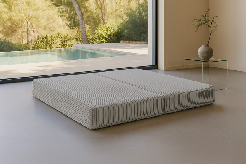 Méridienne convertible et modulable - Velours côtelé XL - Gris clair