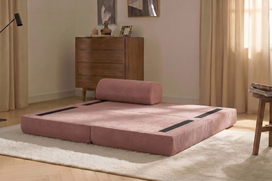 Méridienne convertible et modulable - Velours côtelé Rose