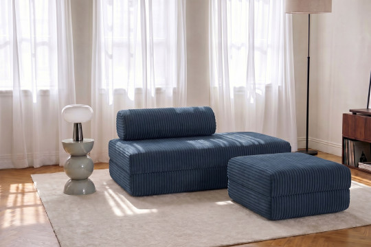 Pouf convertible et modulable - Velours côtelé XL Bleu