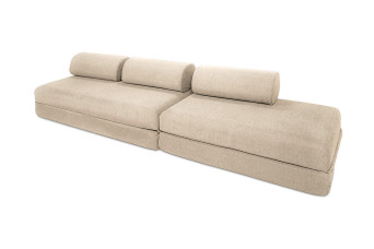 Canapé droit convertible 5 places - Tissu lisse - Beige
