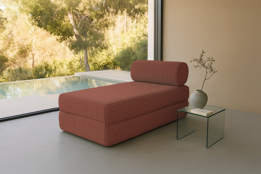 Méridienne convertible et modulable - Velours côtelé XL - Terracotta