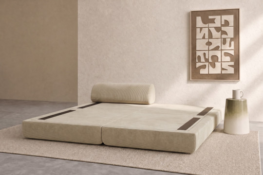 Méridienne convertible et modulable - Velours côtelé Beige
