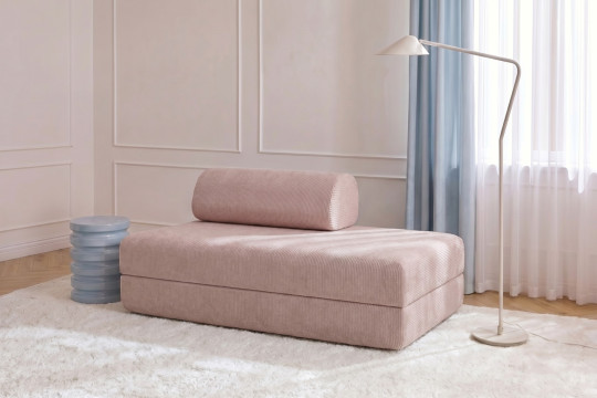 Canapé 2 places convertible et modulable - Velours côtelé Rose pâle