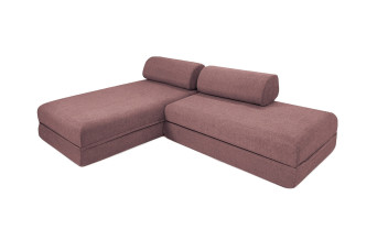 Canapé d'angle convertible 5 places - Tissu lisse - Terracotta