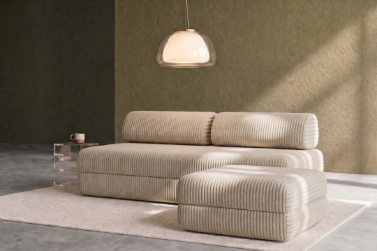 Pouf convertible et modulable - Velours côtelé XL Beige