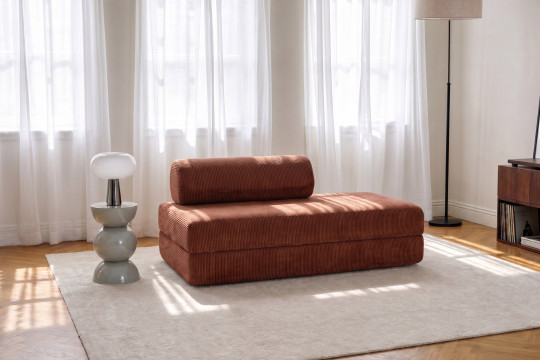 Canapé 2 places convertible et modulable - Velours côtelé Terracotta