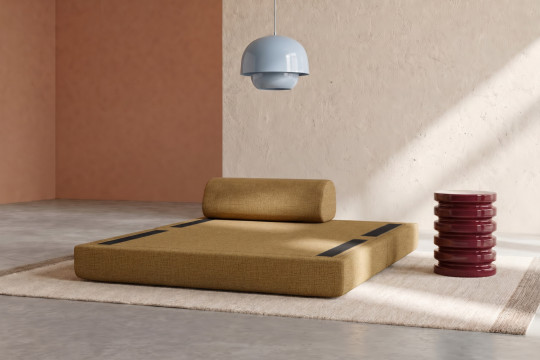 Canapé 2 places convertible et modulable - Tissu tweed Jaune