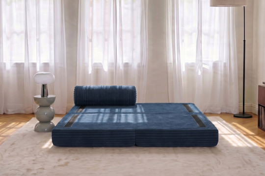 Méridienne convertible et modulable - Velours côtelé XL Bleu