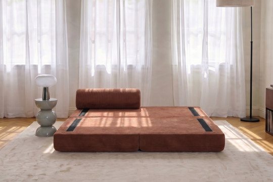 Méridienne convertible et modulable - Velours côtelé Terracotta