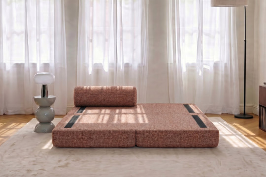 Méridienne convertible et modulable - Tissu tweed Rouge