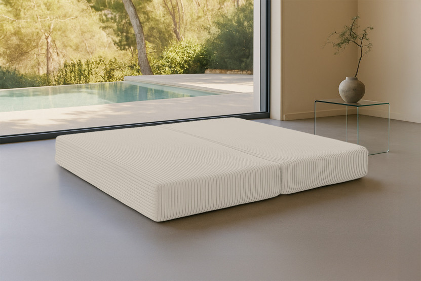 Méridienne convertible et modulable - Velours côtelé XL - Blanc