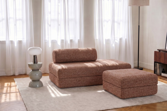 Pouf convertible et modulable - Tissu tweed Rouge