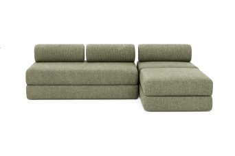 Canapé d'angle 6 places - 3 modules convertibles : Canapé 3 places + Fauteuil + Pouf - Tissu tweed Vert