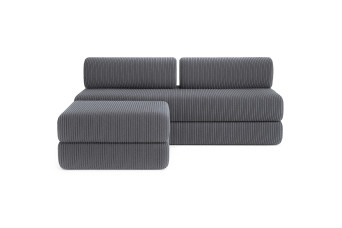 Canapé d'angle 4 places - 2 modules convertibles : Canapé 3 places + Pouf - Velours côtelé Gris