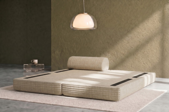 Méridienne convertible et modulable - Velours côtelé XL Beige