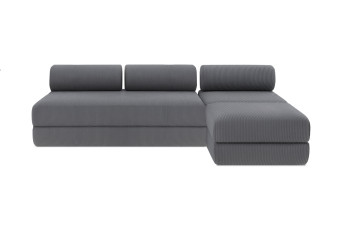 Canapé d'angle 6 places - 3 modules convertibles : Canapé 3 places + Fauteuil + Pouf - Velours côtelé Gris
