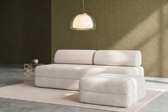 Pouf convertible et modulable - Velours côtelé Blanc