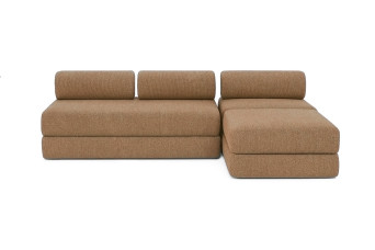 Canapé d'angle convertible 6 places - Tissu tweed - Marron
