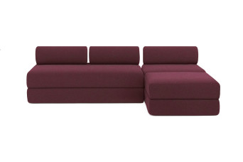 Canapé d'angle 6 places - 3 modules convertibles : Canapé 3 places + Fauteuil + Pouf - Tissu lisse Rouge