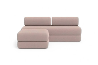 Canapé d'angle convertible 4 places - Tissu lisse - Rose