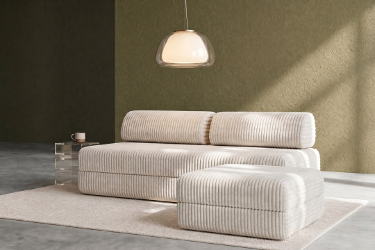 Pouf convertible et modulable - Velours côtelé XL Blanc