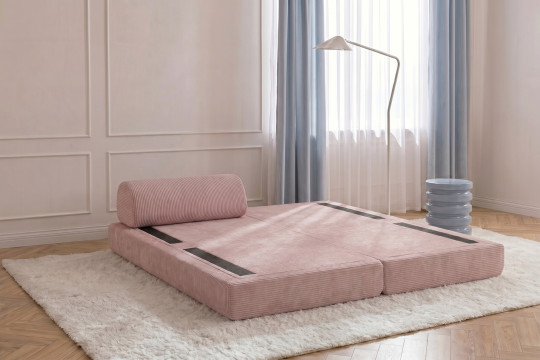 Méridienne convertible et modulable - Velours côtelé Rose pâle