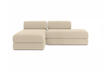Canapé d'angle 5 places - 2 modules convertibles : Canapé 2 places + Méridienne - Velours côtelé Beige