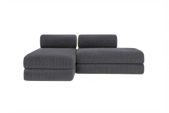 Canapé d'angle 5 places - 2 modules convertibles : Canapé 2 places + Méridienne - Velours côtelé XL Gris