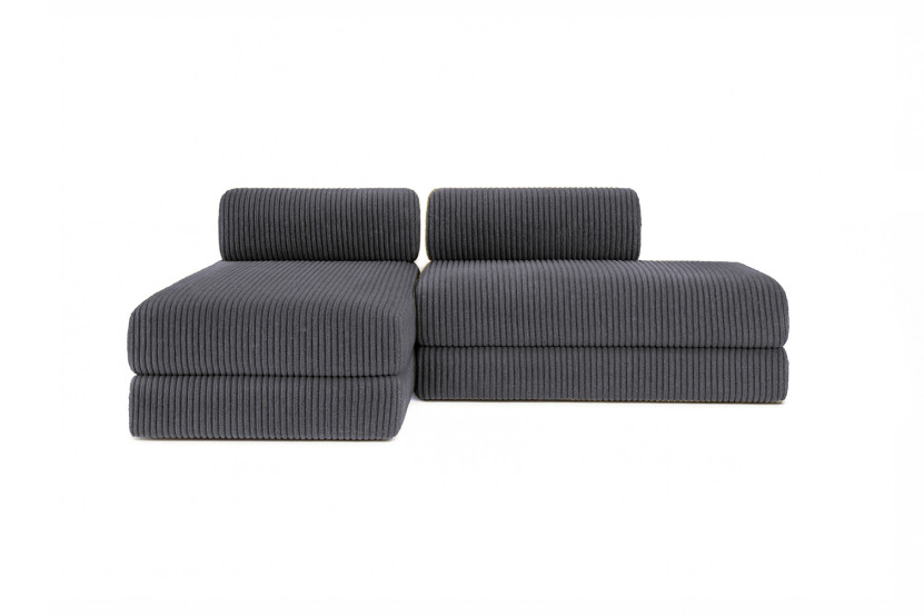 Canapé d'angle 5 places - 2 modules convertibles : Canapé 2 places + Méridienne - Velours côtelé XL Gris