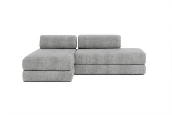 Canapé d'angle 5 places - 2 modules convertibles : Canapé 2 places + Méridienne - Tissu tweed Gris