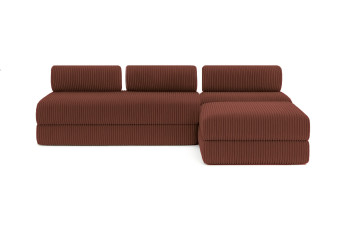 Canapé d'angle 6 places - 3 modules convertibles : Canapé 3 places + Fauteuil + Pouf - Velours côtelé XL Terracotta