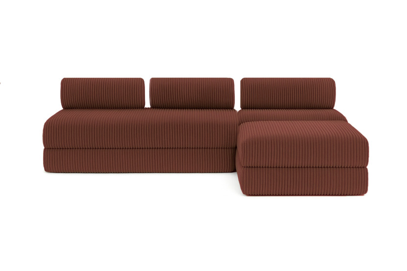 Canapé d'angle 6 places - 3 modules convertibles : Canapé 3 places + Fauteuil + Pouf - Velours côtelé XL Terracotta