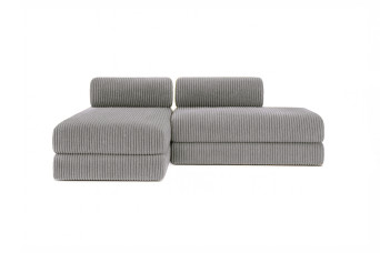 Canapé d'angle 5 places - 2 modules convertibles : Canapé 2 places + Méridienne - Velours côtelé XL Gris clair