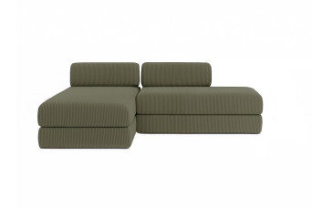 Canapé d'angle 5 places - 2 modules convertibles : Canapé 2 places + Méridienne - Velours côtelé Vert